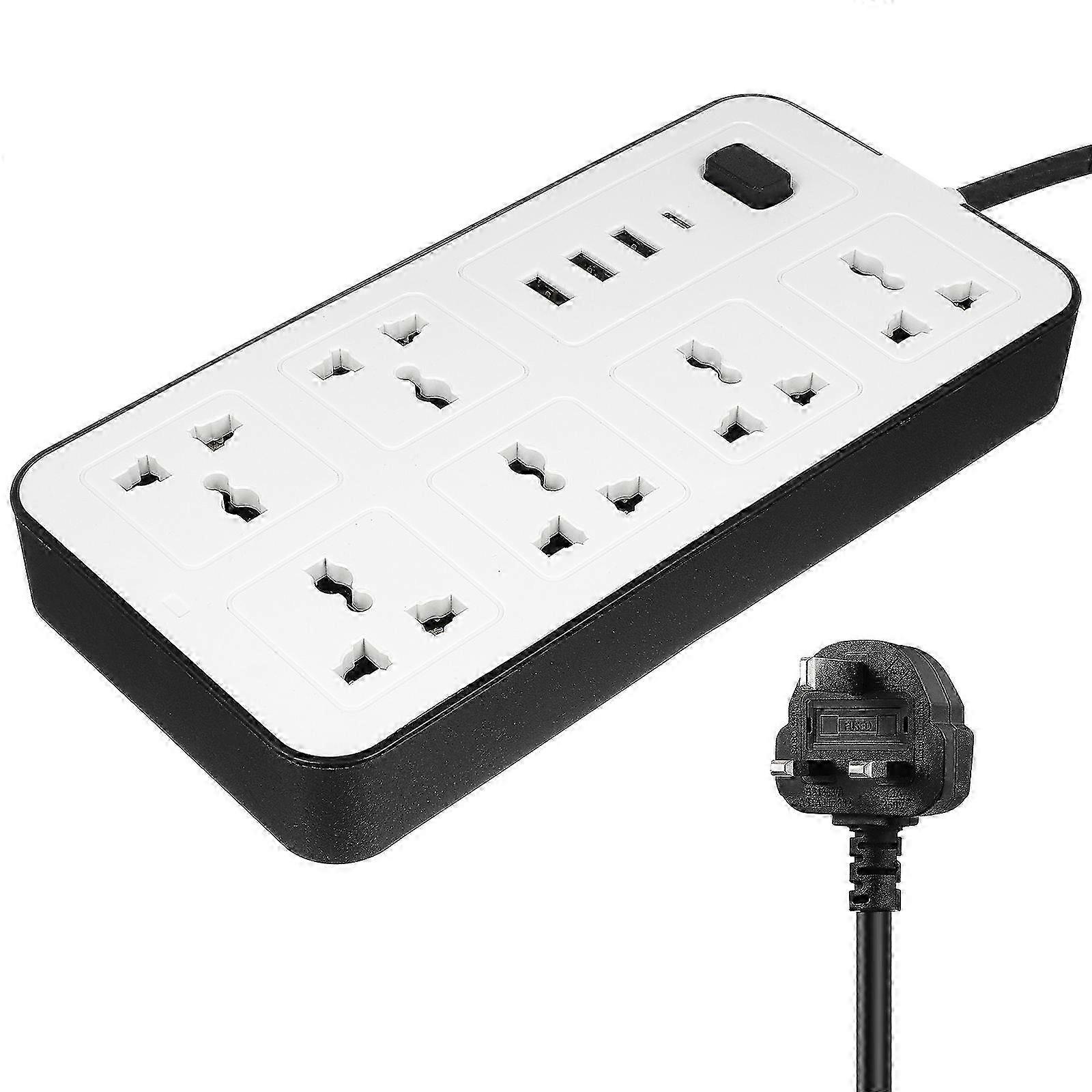 Flat Power Strip Extension Cable Multi Plug Outlet Extender with USB Charging Ports(UK Plug) White