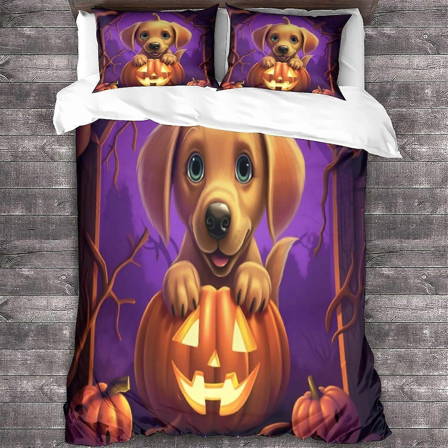 LikeEj 3D المطبوعة الفراش مجموعة للمراهقين نمط غطاء لحاف مجموعة مع أكياس وسائد هالوين ستوكات غطاء لحاف مع سحاب إغلاق الملك