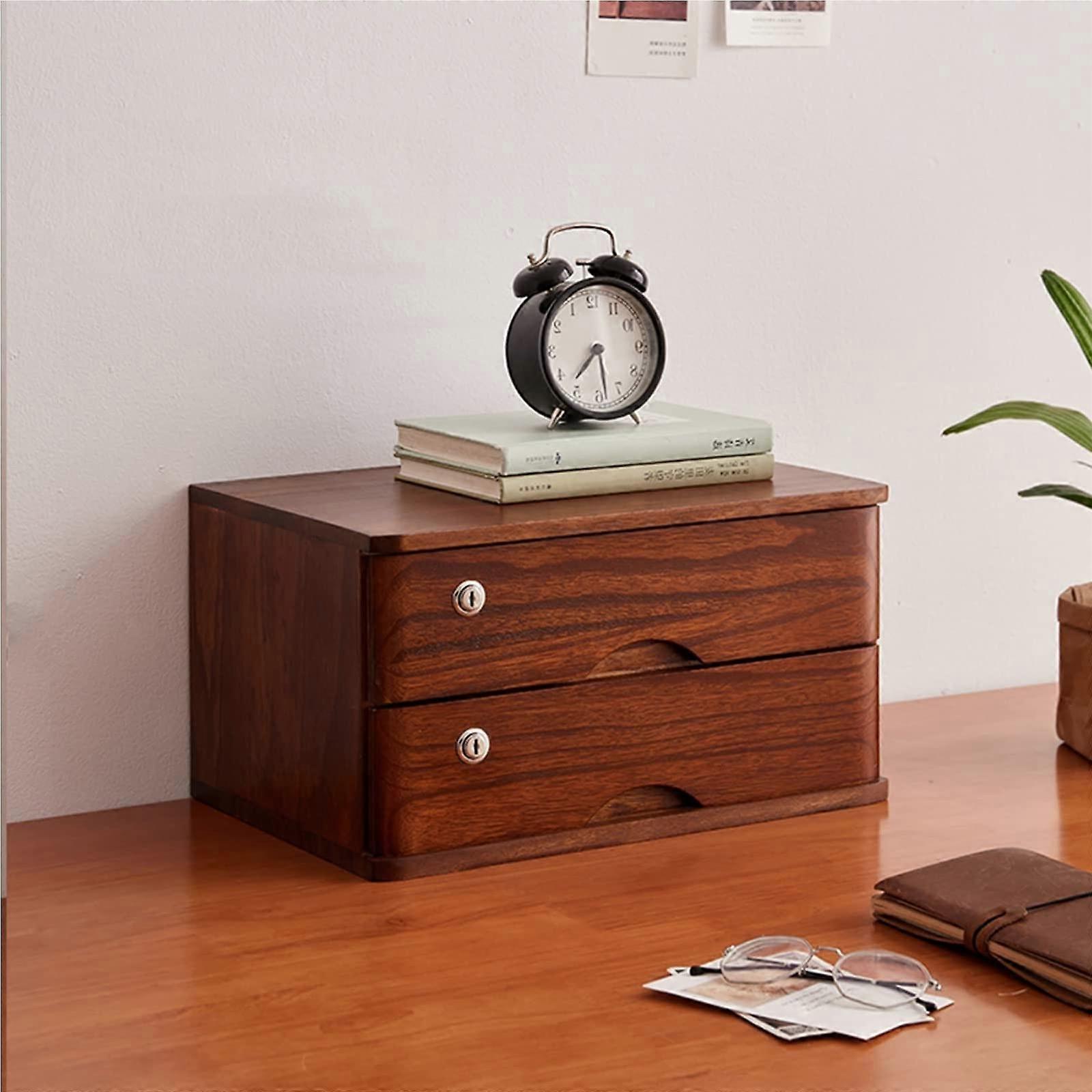 Solid Wood Desktop Storage Box with Lockable 2Drawer File Cabinet for Office and Home