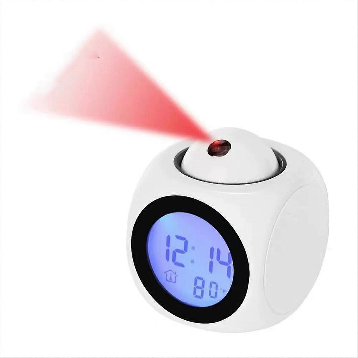 Projection Alarm Clock Ceiling Display Snooze Desk Table Clock White
