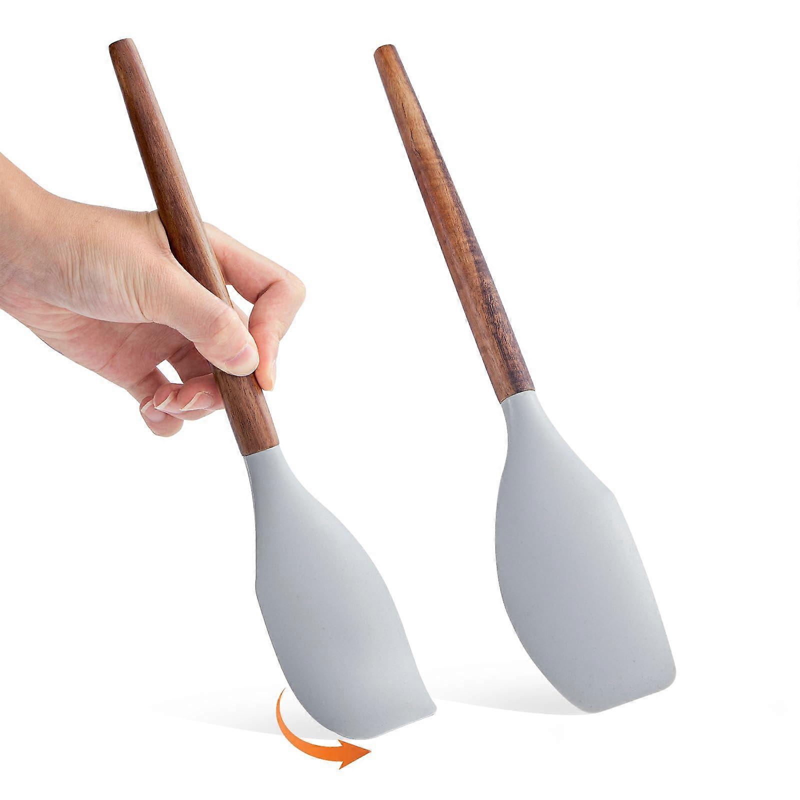 Silicone Spatula Set 2pcs 12 Inch Heat Resistant 600°F with Acacia Wooden Handle for Nonstick Cookware