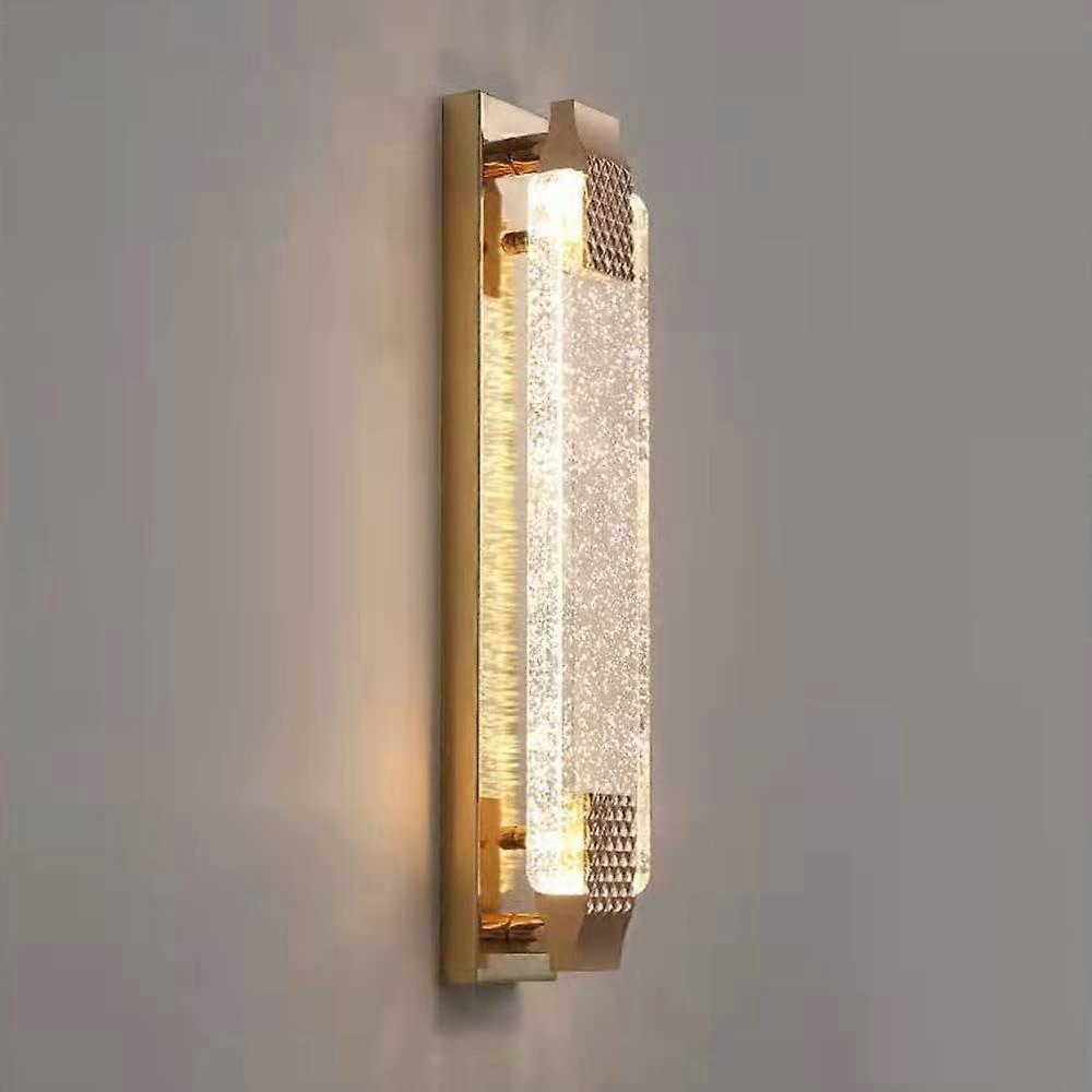 Modern Gold Crystal LED Wall Sconce with Bubble Shade, 50cm Rectangular Wall Light Fixture