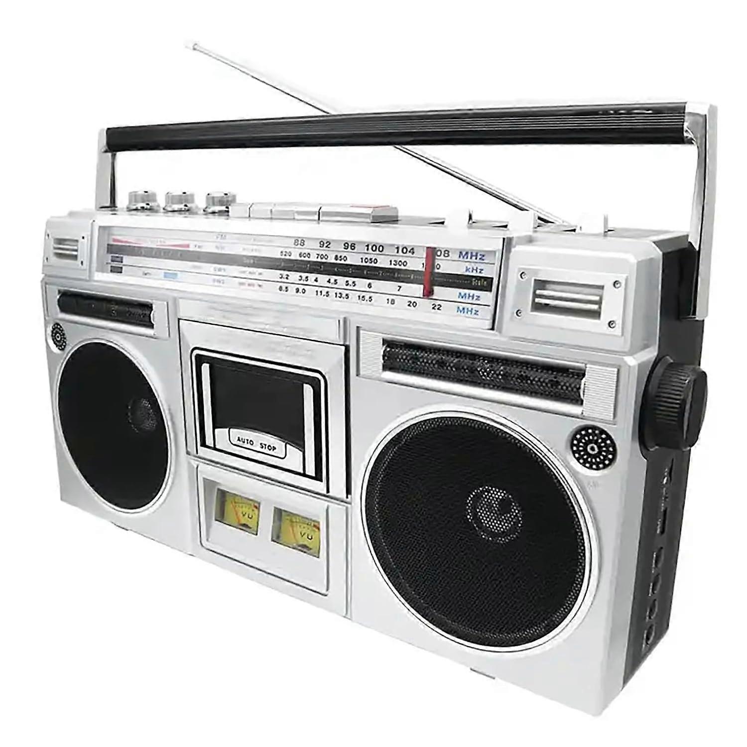 Retro Bluetooth Boombox Cassette Player with AM/FM Radio, USB SD Recording, Vintage 80s Style