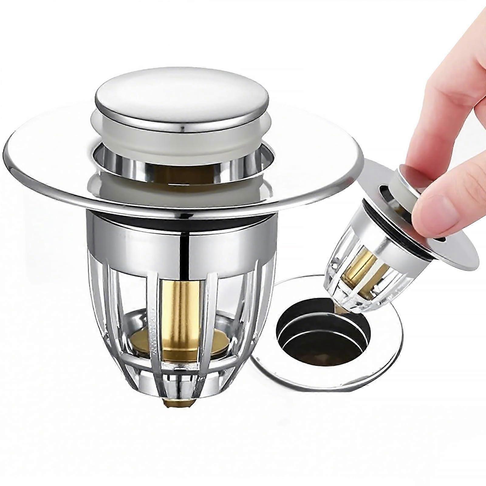 Universal Pop Up Sink Stopper Stainless Steel Bathroom Basin Plug with AntiClog Filter