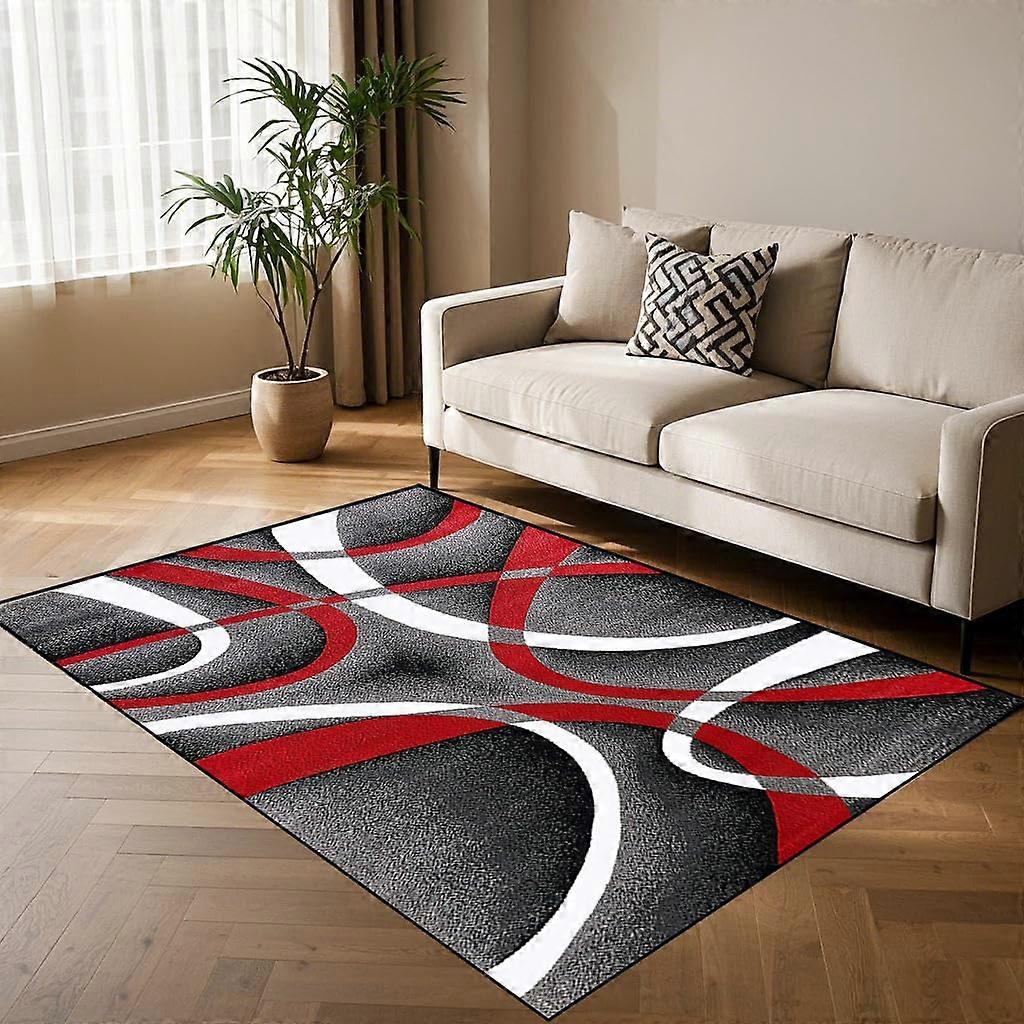 Modern Geometric Area Rug Red Black White 4x6 with Bold Design NonSlip Backing for Living Room