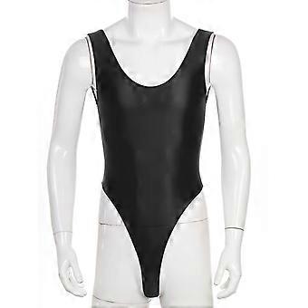 Men's High Cut Bodysuit Tight Oil Glossy One Piece Tank Tops Shapewear Swimsuit