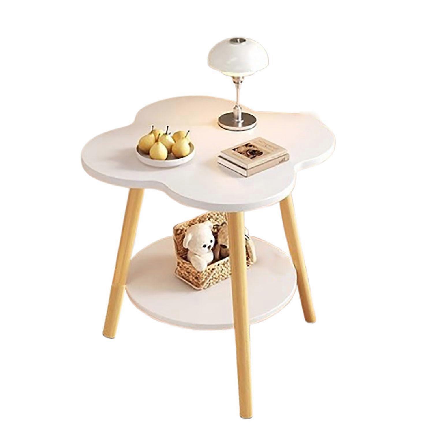 Modern Side Table White Wooden Bedside Table with DoubleLayer Storage for Small Spaces 60×50cm