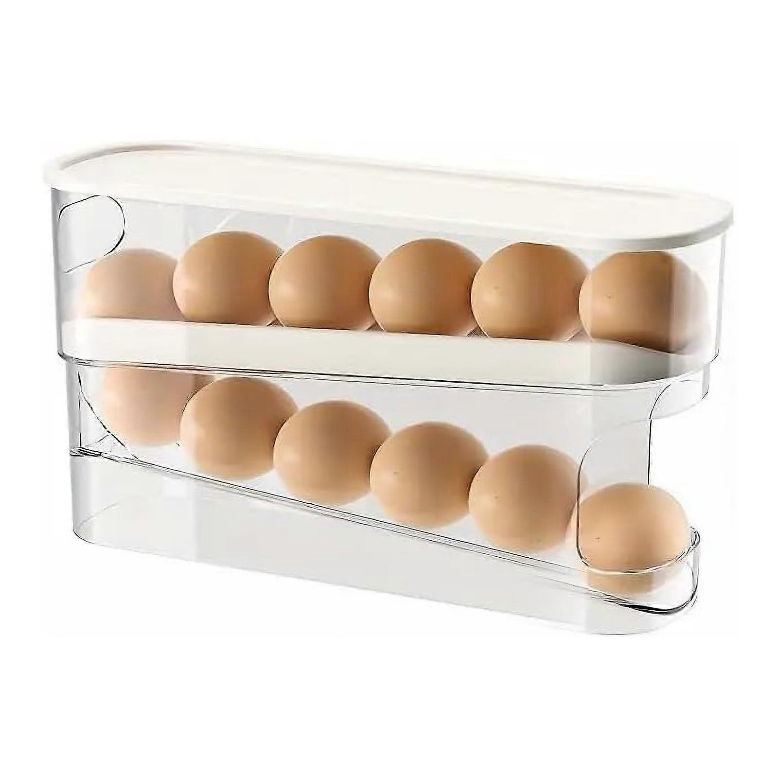 Automatic 2-Tier Refrigerator Egg Dispenser - Compact Storage for 13 Eggs, Durable Protection