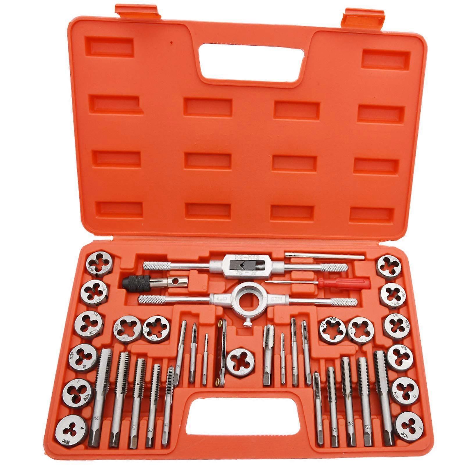 40 Piece SAE Tap and Die Set, Precision Thread Cutting Kit for Internal and External Metal Threads