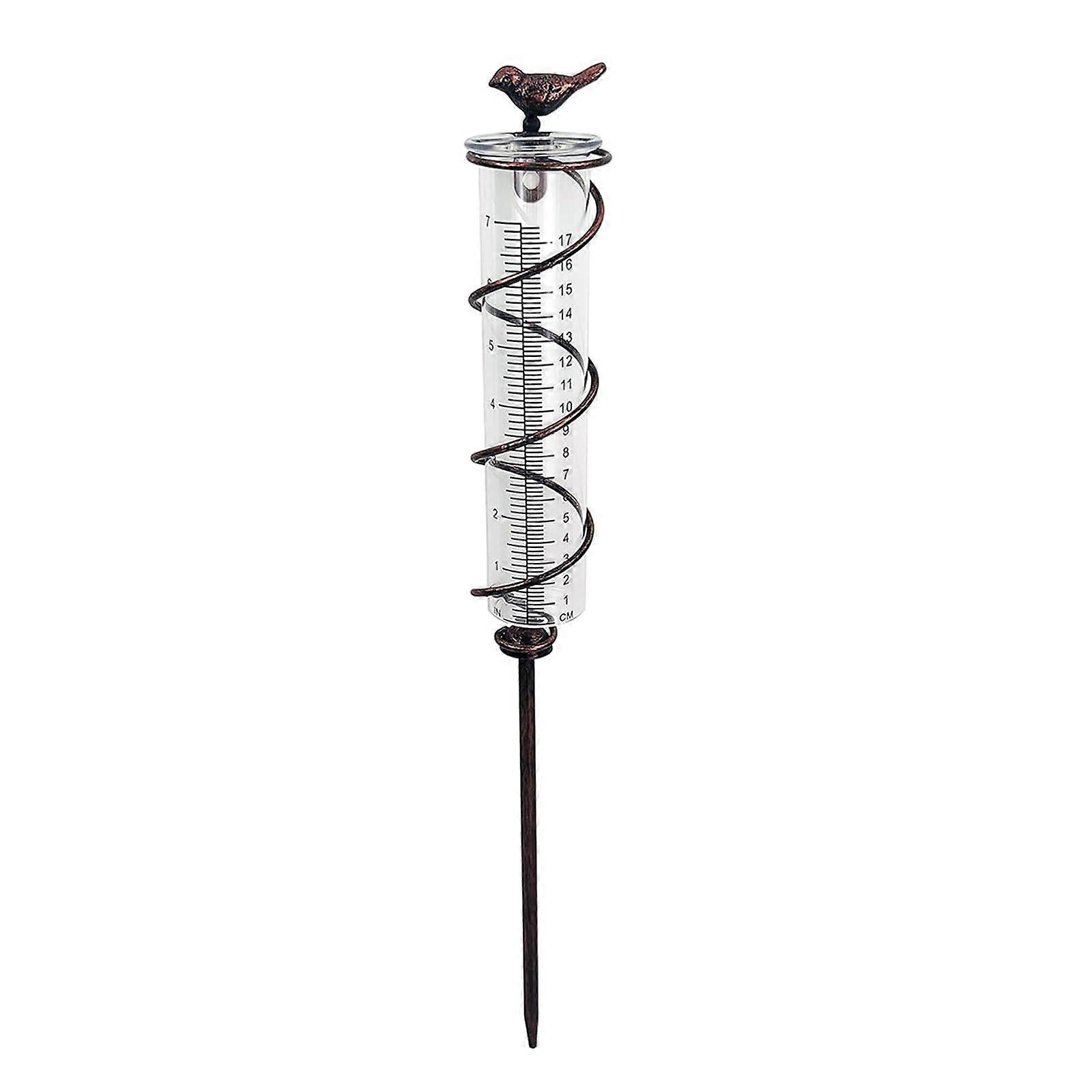 Rustproof Decorative Iron Rain Gauge with Bird Ornament for Precise Garden Rainfall Measurement