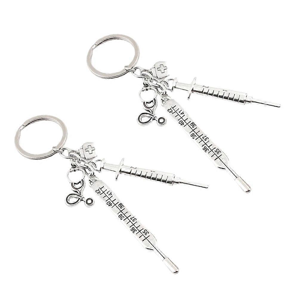 Thermometer Keychains Key Decoration for Decoration 2Pcs Silver