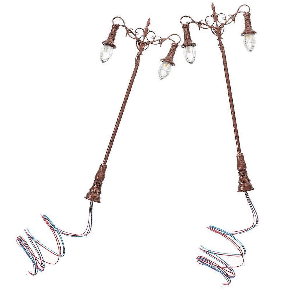 4 Pcs Miniature Yard Lamp Model For Hobbyists Mini Decoration 3V Voltage Light Brown Rectangular Shape