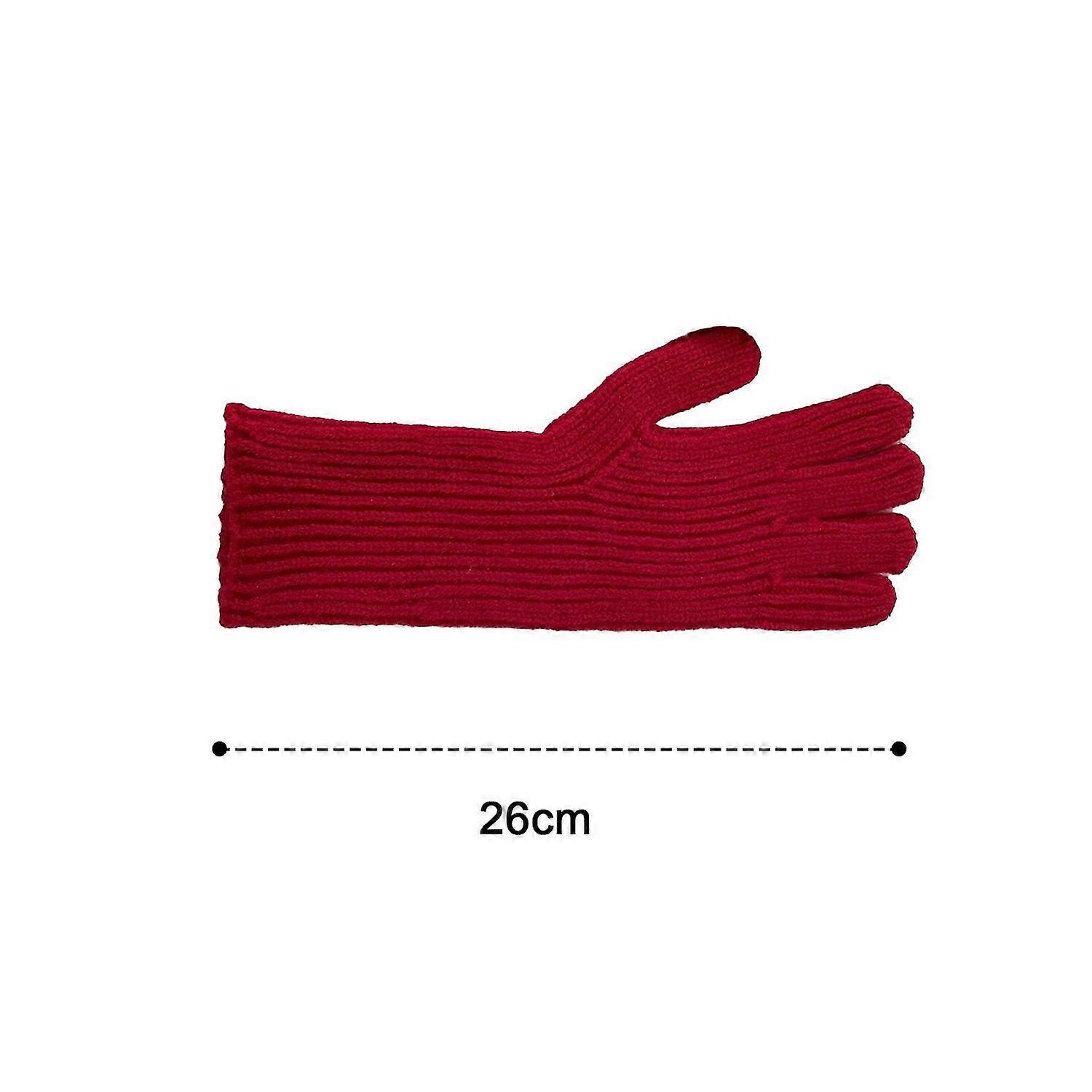 1 Pair Winter Gloves Thick Knitted Soft Warm Elastic Soft Solid Color Finger Tip Exposure