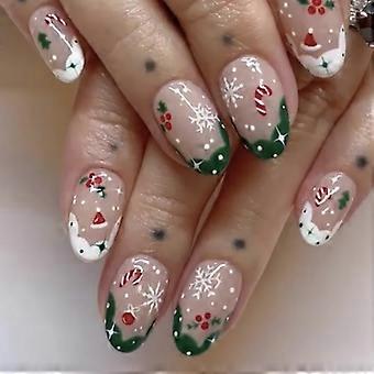 Ensemble de faux ongles à coller de Noël avec motif flocon de neige festif, 24 faux ongles courts en amande réutilisables