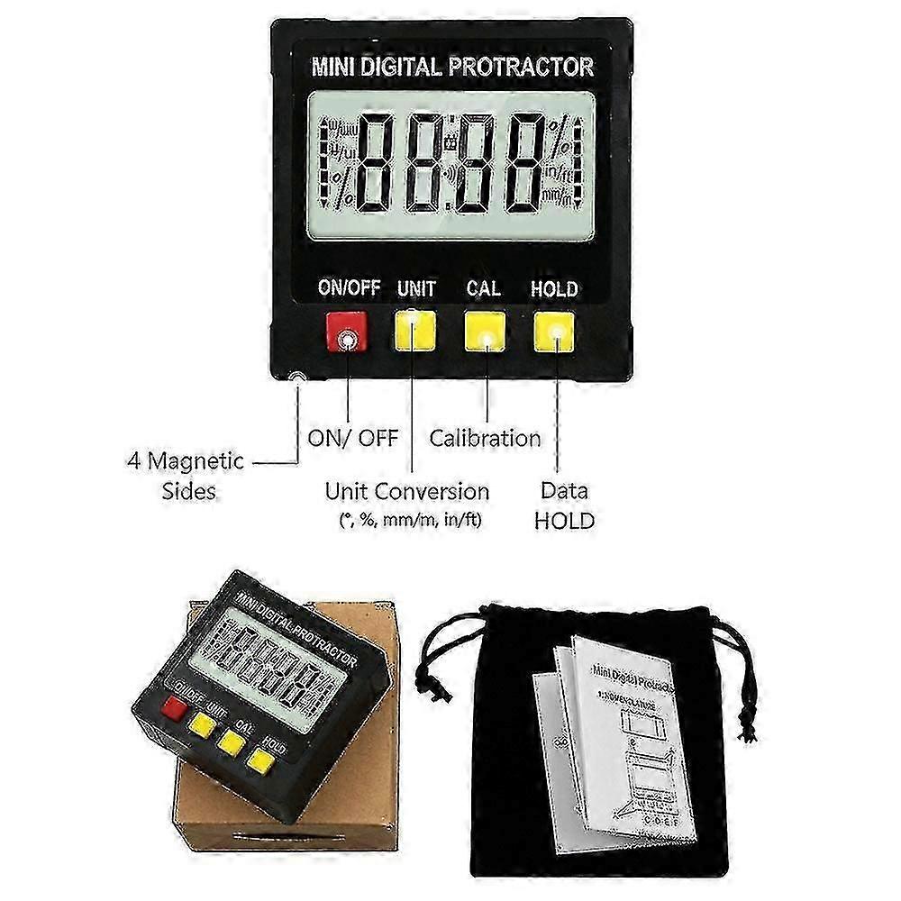 Digital Level Angle Gauge Angle Finder Protractor Inclinometer Level Box With Magnet Rotatable Backlit Display Data Hold