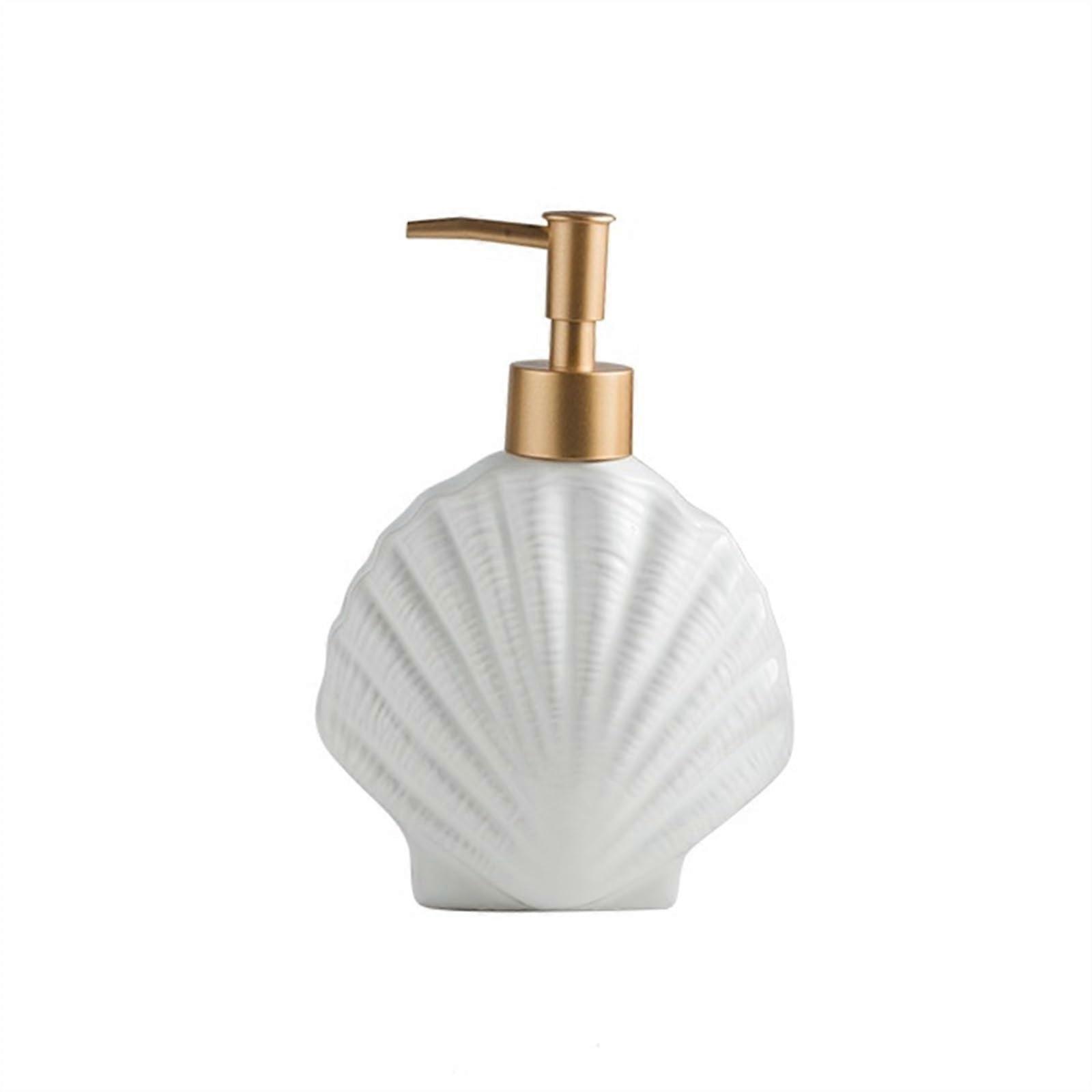 Shell Shaped Ceramic Soap Dispenser with Stainless Steel Pump for Bathroom or Kitchen Ref: 3051