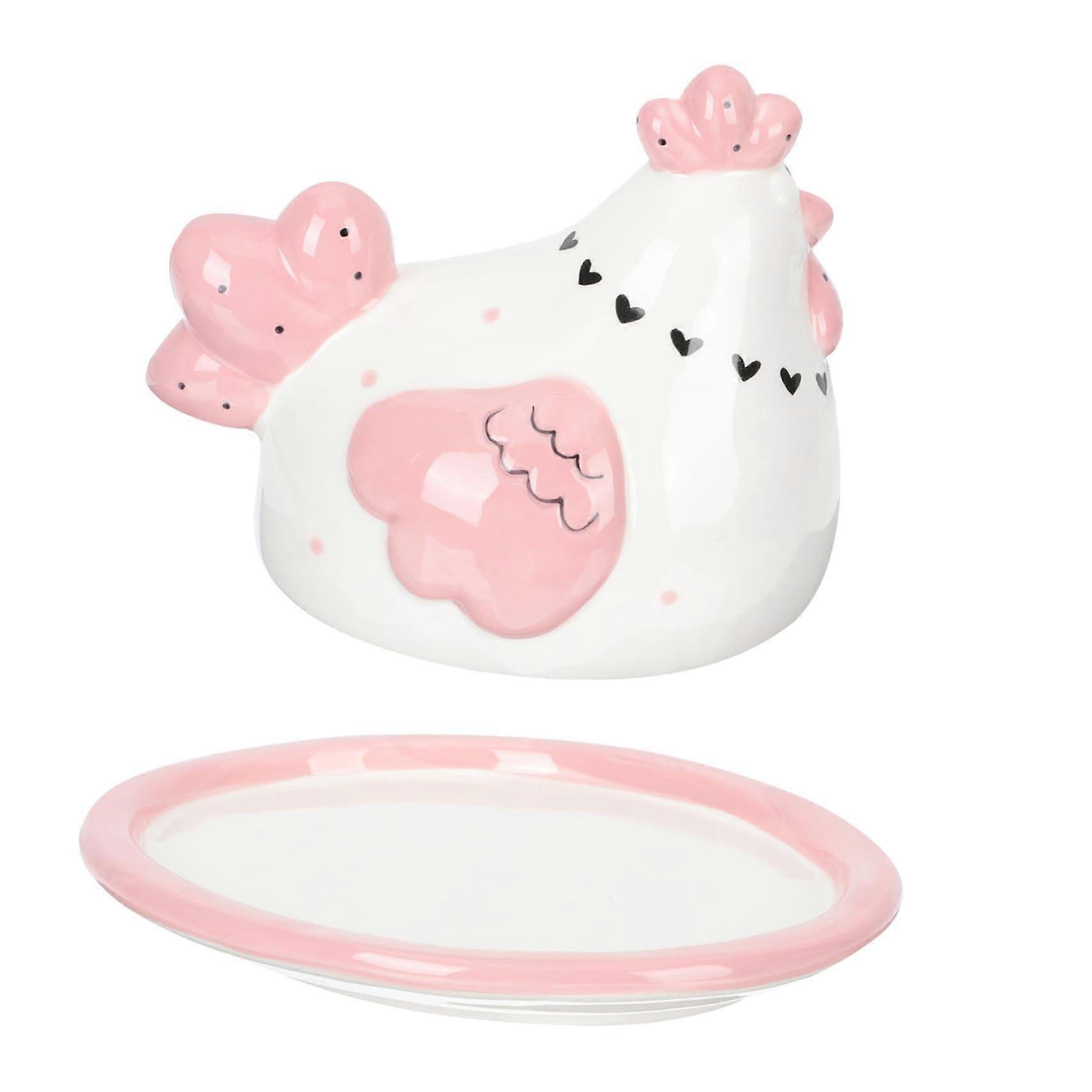 Ceramic Butter Dish with Airtight Lid, Embossed Chick Design, Durable Kitchen and Table Storage