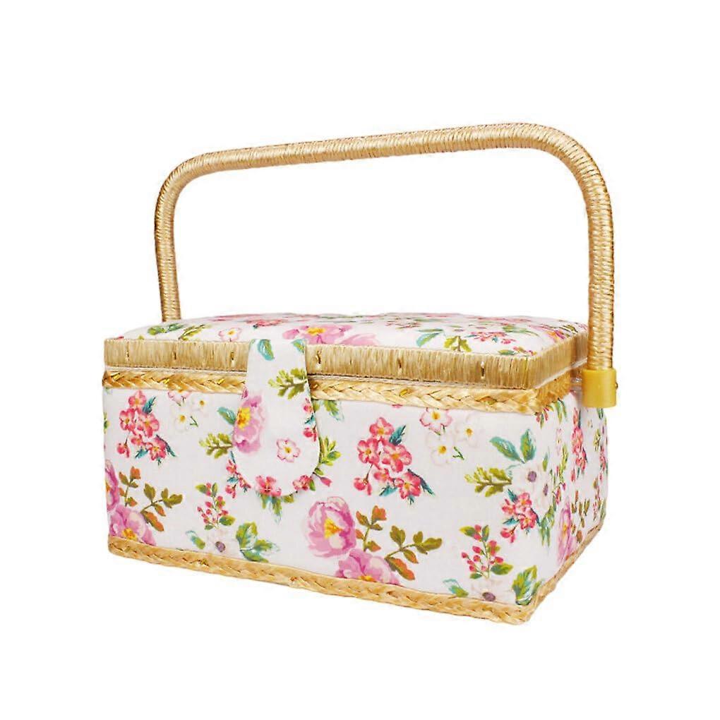 Sewing Storage Box Large Capacity Wooden Organizer with Magnetic Closure Double Layer Tray