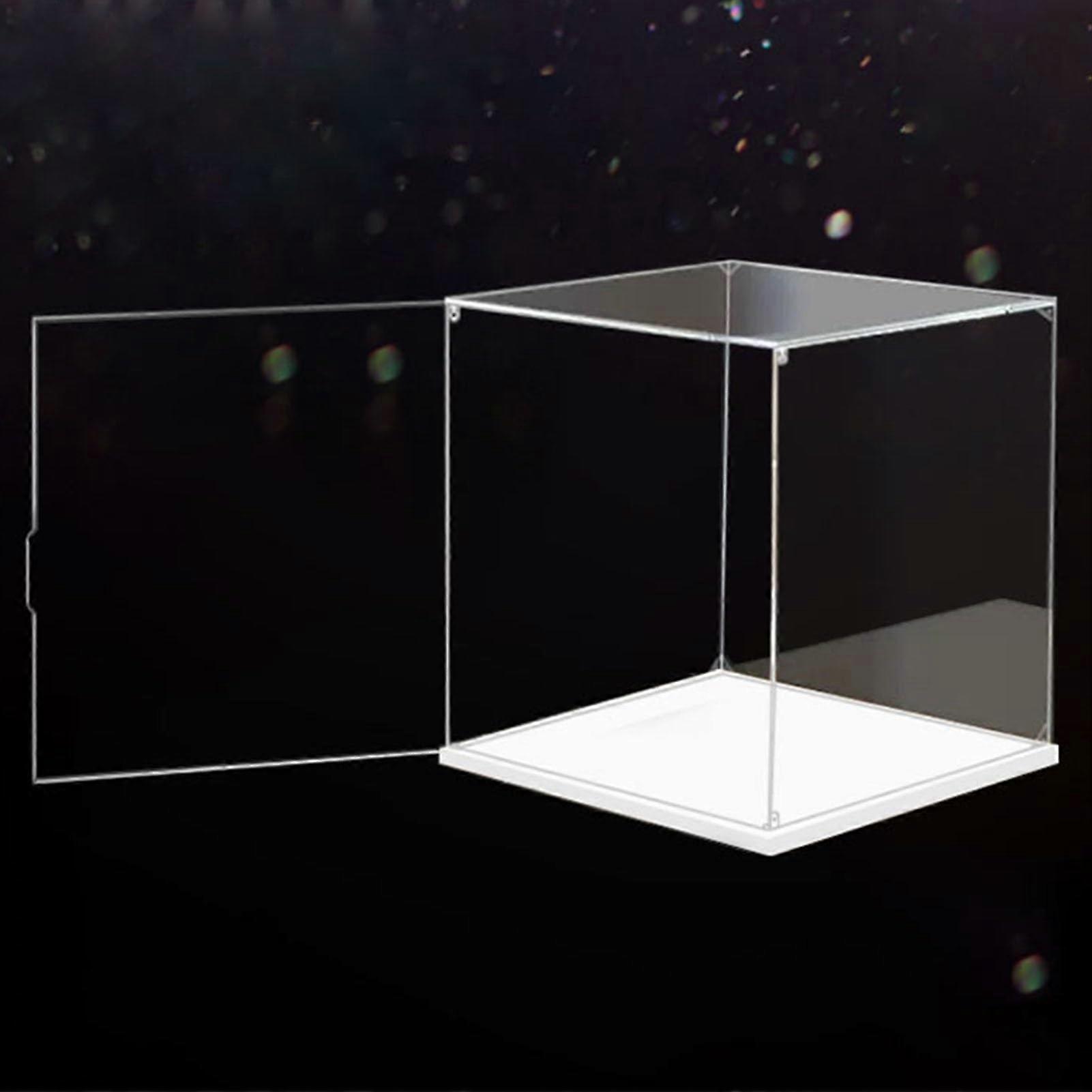 Acrylic Display Case with White Base, Dustproof Clear Showcase with Door for Figurines and Models