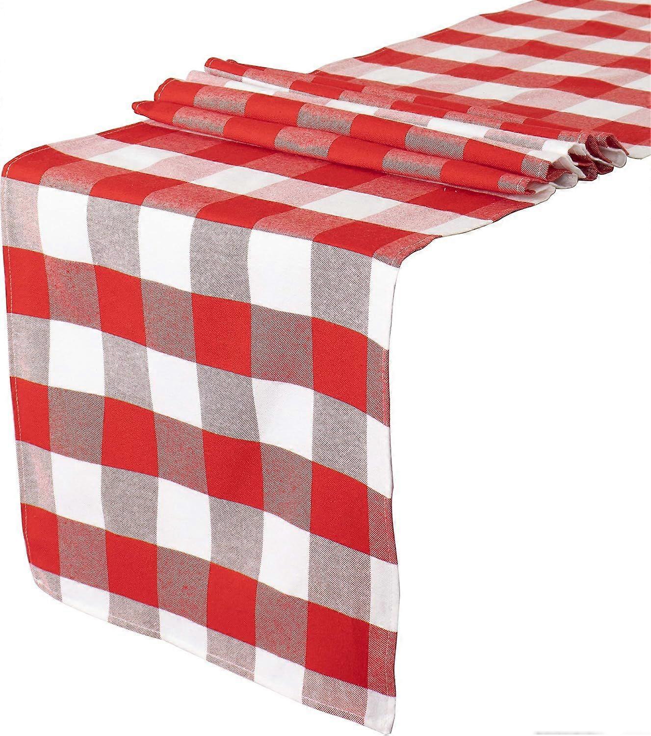 Buffalo Check Table Cover - 13''x72'' Red & White Cotton Checkered Plaid Table