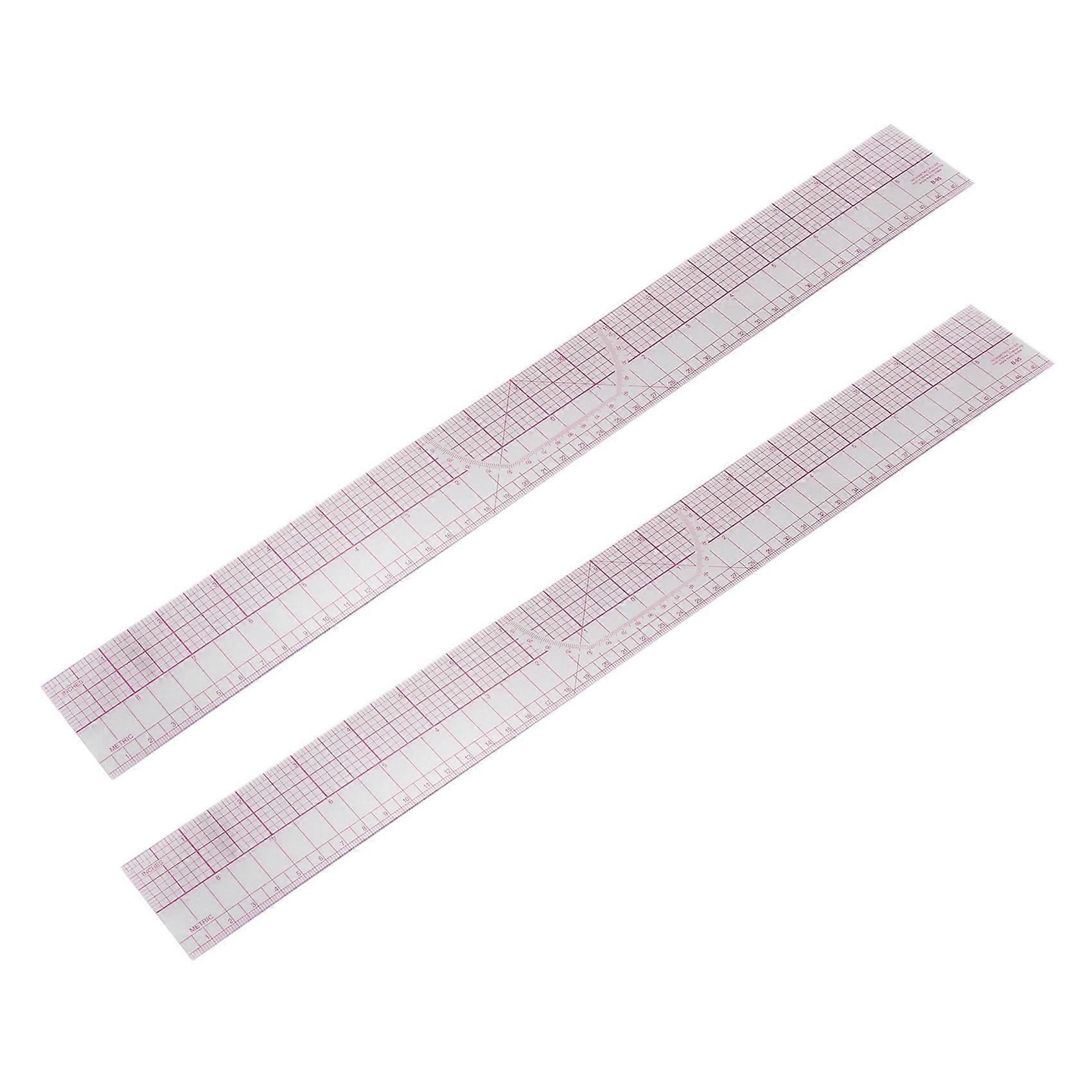 2X Drawing Tool Squares Angles Parallel Line Soft Plastic Metric Ruler Clear Pink