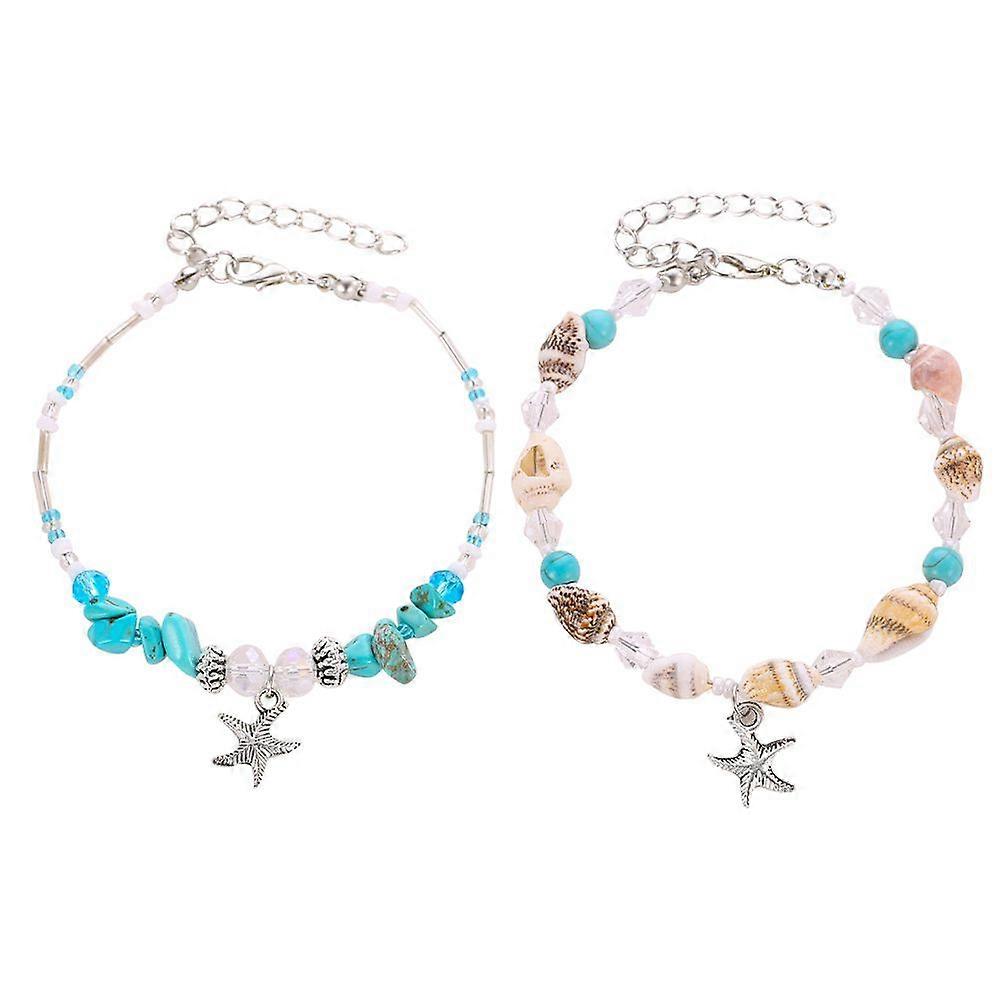 2pcs Shell Bracelets Ankle Bracelets Anklet Jewelry Shell Beach Bead Bracelets