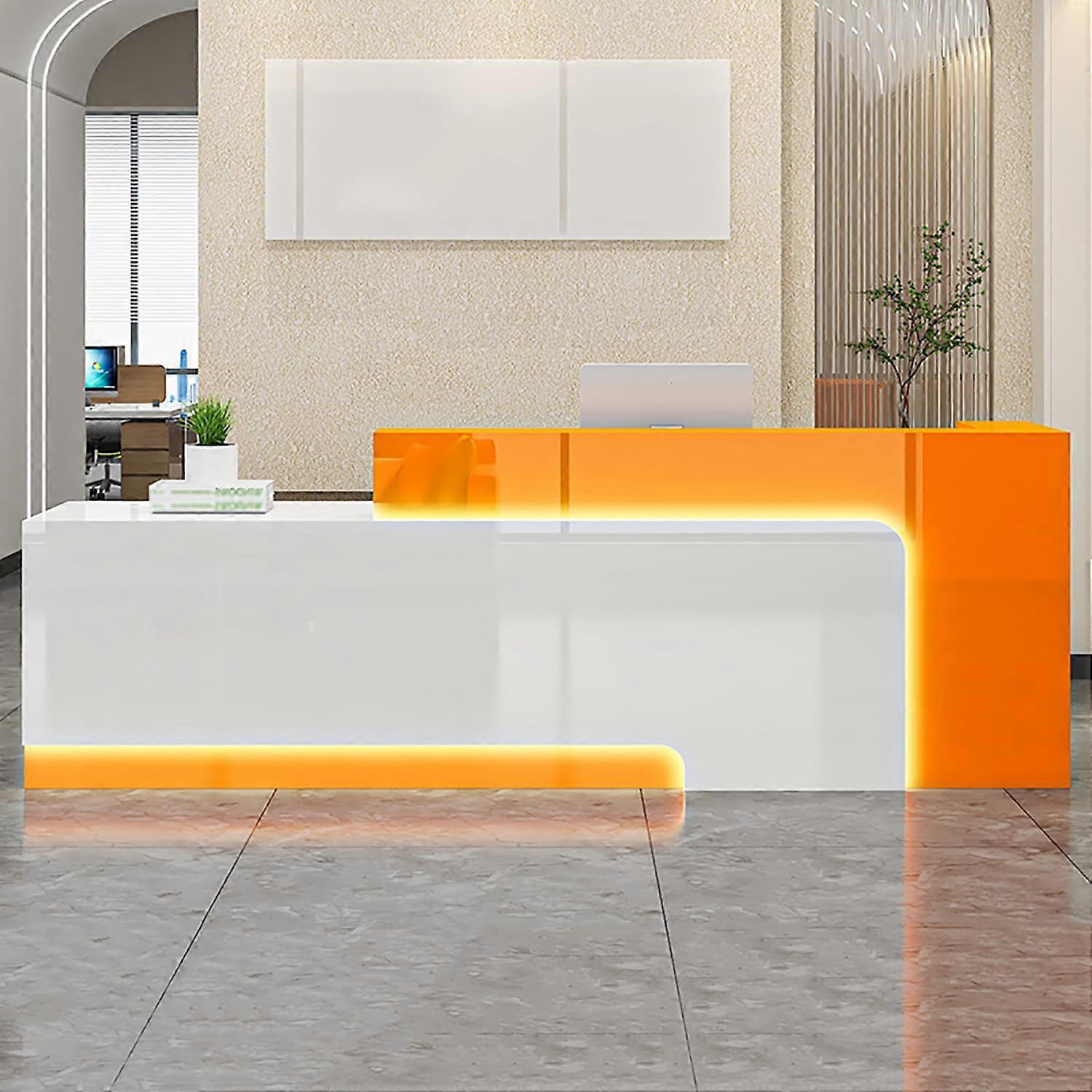 Modern Reception Desk with LED Lights, 140cm Left Side Front Counter with Lockable Drawers
