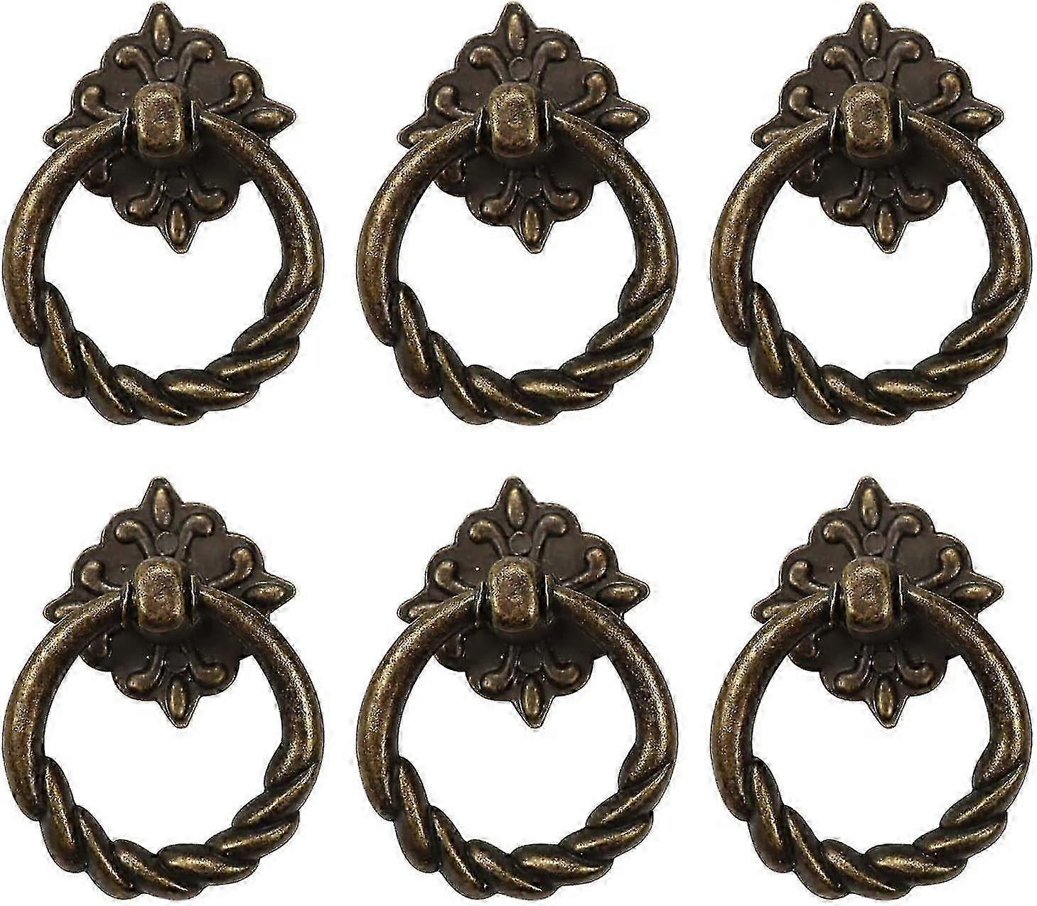 Antique Bronze Cabinet Knobs 6pcs Single Hole Drawer Pulls Decorative Rings
