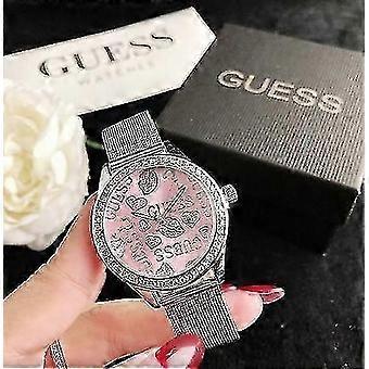 Guess Graffiti Rose Gold Stal nierdzewna Siatkowy pasek damski zegarek Moda Casual Wanita Jam-KOLOR: Srebrny i różowy globalny