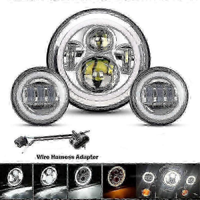 Farol LED de 7 polegadas com faróis de neblina de 4,5 polegadas para motocicleta Harley Davidson Electra Glide Softail Fat Boy Touring