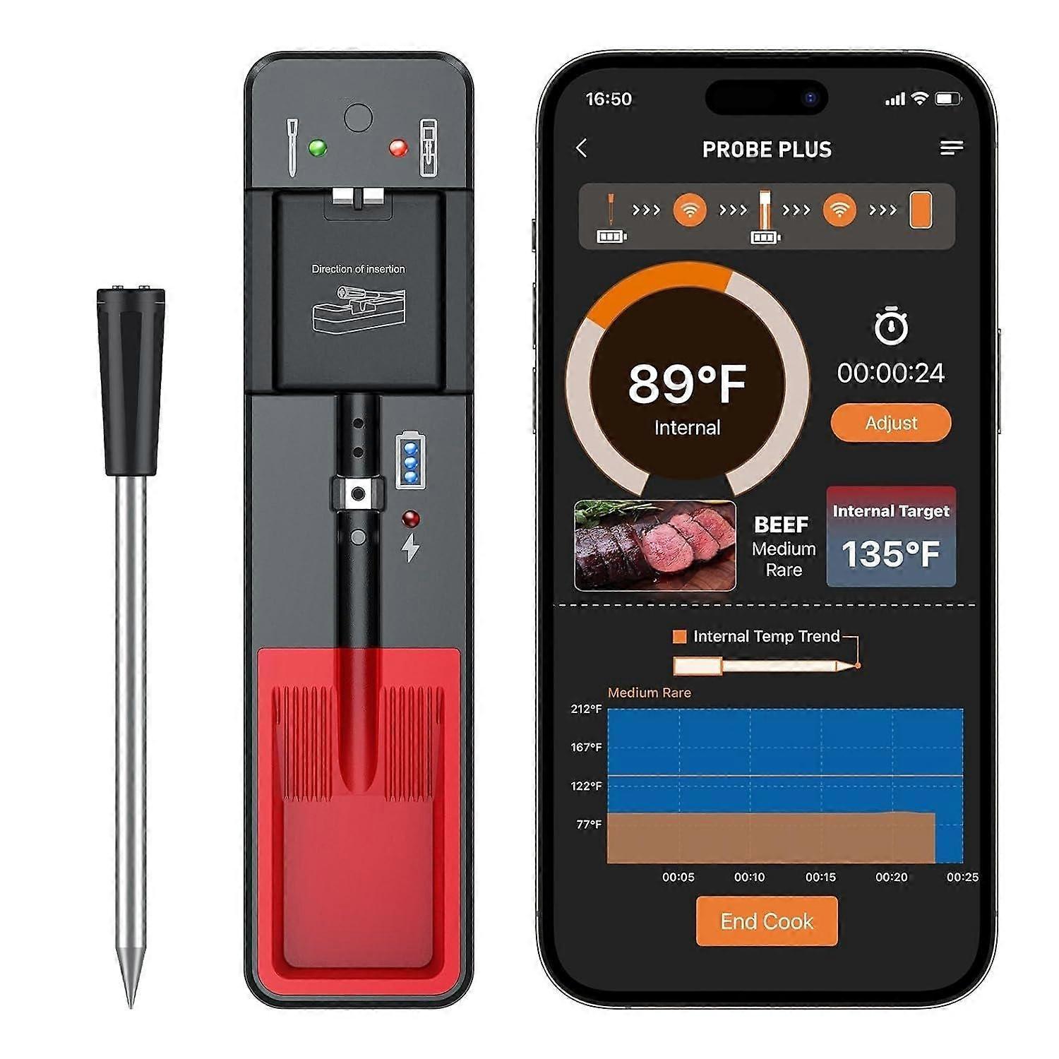 Smart Wireless Bluetooth BBQ Thermometer - APP-Connected Meat Probe for Grilling & Roasting