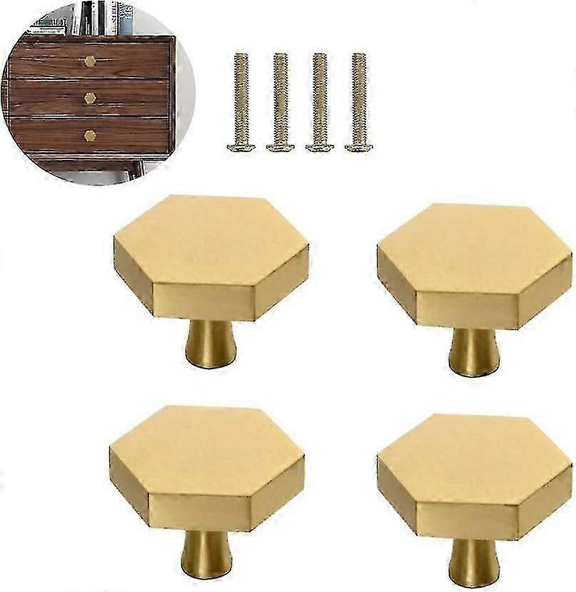 Solid Brass Single Hole Knobs - Hexagon Cabinet Handles compatible with Dresser and Cupboard