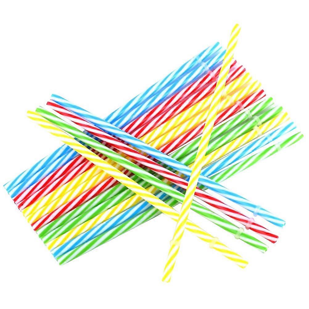 Drinking Straws Colored Thread Pattern Reusable Straws 50Pcs Mixed Colors