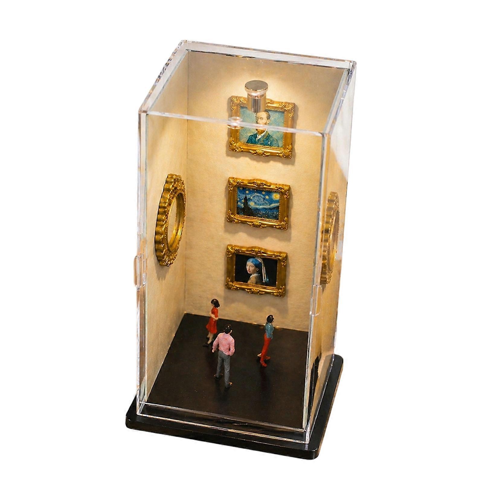 Stackable Acrylic Memory Box With 9 Mini Frames And Decorative Accessories Museums Display Case For Homes Office  yellow background