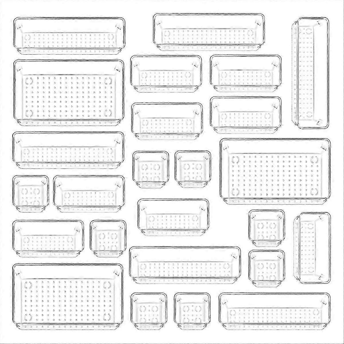 25pcs Plastic Drawer Organizers, 4 Sizes Transparent