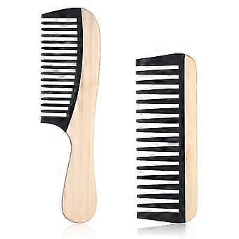 2Pcs Wooden Wide Tooth Comb with Bakelite Teeth, Anti-Static Bamboo Hair Comb