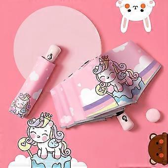 Unicorno (automatico) [Striscia riflettente + sicurezza] Colla nera ombrello ombrello cartone animato automatico per bambini pioggia e soleggiato ombrello a doppio uso anti-rebou