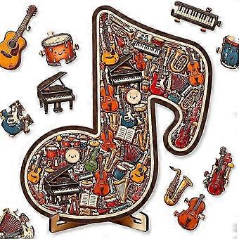 Musical Note Instrument Jigsaw Puzzle Ornament, 3D Wooden Music Note Puzzle with Display Stand, Creative Musical Instrument Puzzle Decor for Music Lov