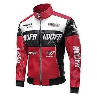 Chaqueta de cuero sintético informal americana para hombre, con cuello alto y múltiples bolsillos, ideal para primavera y otoño.