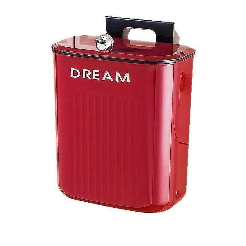 Large Desktop Bin with Lid and Handle, Red Plastic Trash Can