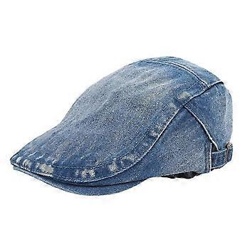 Unisex Denim Flat Cap  Vintage Washed Cotton Gatsby Newsboy Hat, Adjustable Casual Ivy Cabbie Driving Cap, Classic Lightweight Scally Cap for Men and 