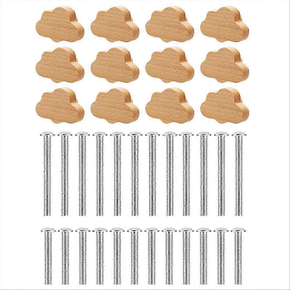 Boho Dresser Knobs- 12 Pack Durable Beech Wood Drawer Knobs Cloud-Shaped Wooden Dresser Pulls compatible withCa