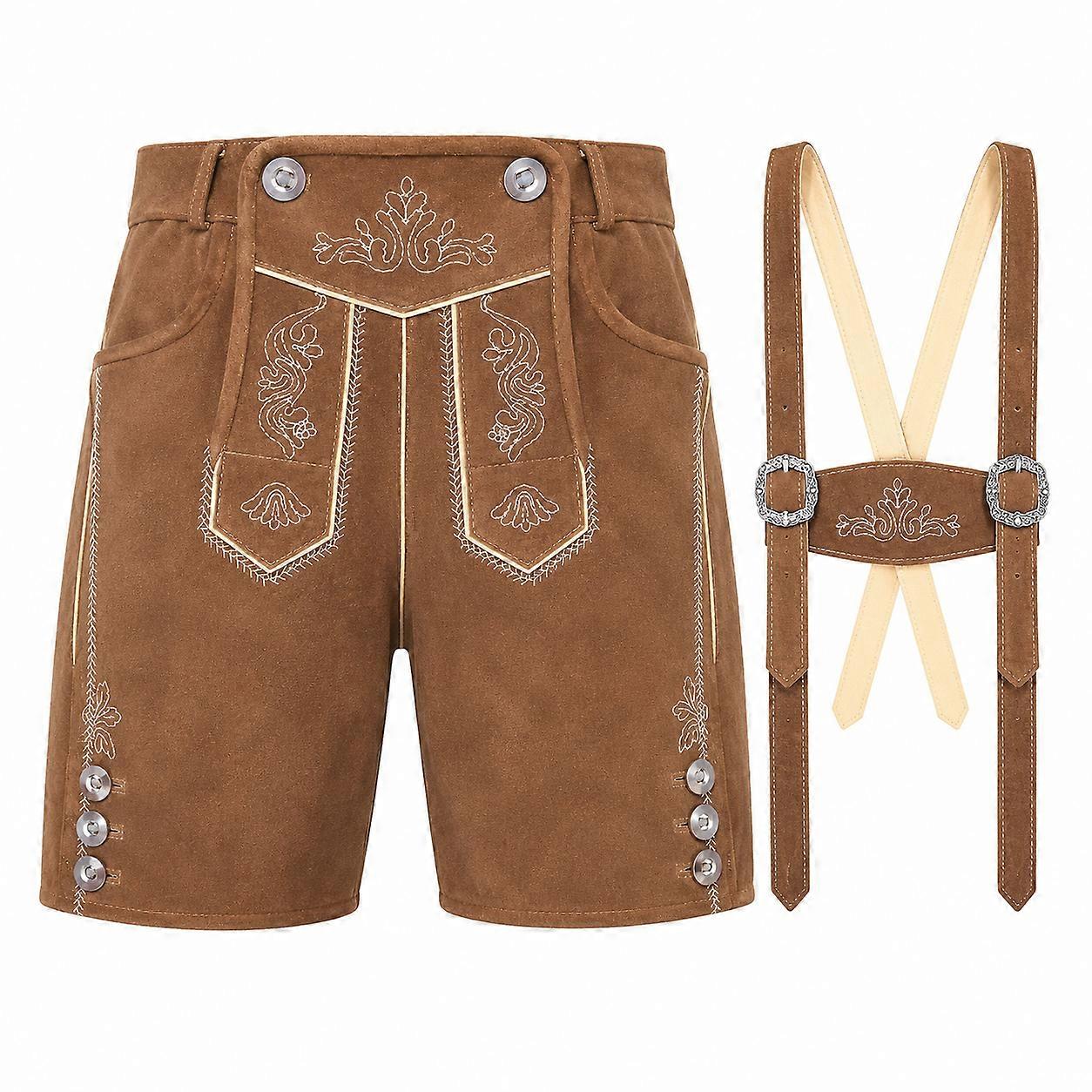 Lederhosen Men Leather Authentic German Octoberfest Outfit Short-02