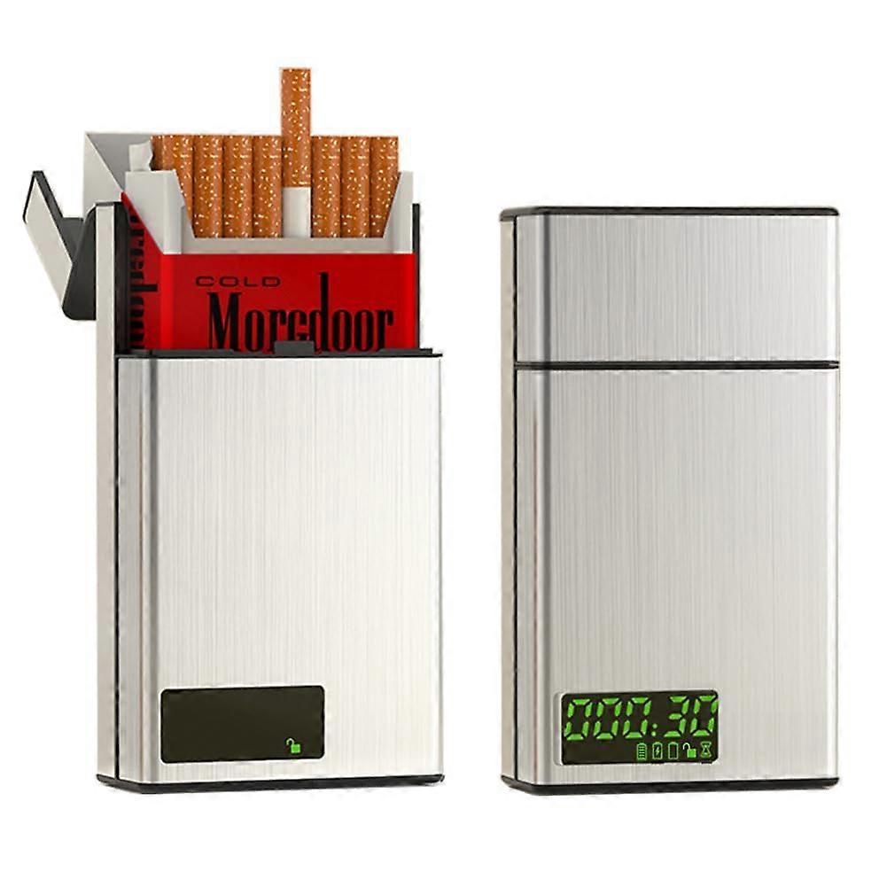 Timed Lock Cigarette Case with LCD Display, Programmable Timer Lock, Quit Smoking Aid, Silver 84mm