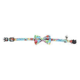 Collar decorativo para gato azul con lazo resistente al desgaste