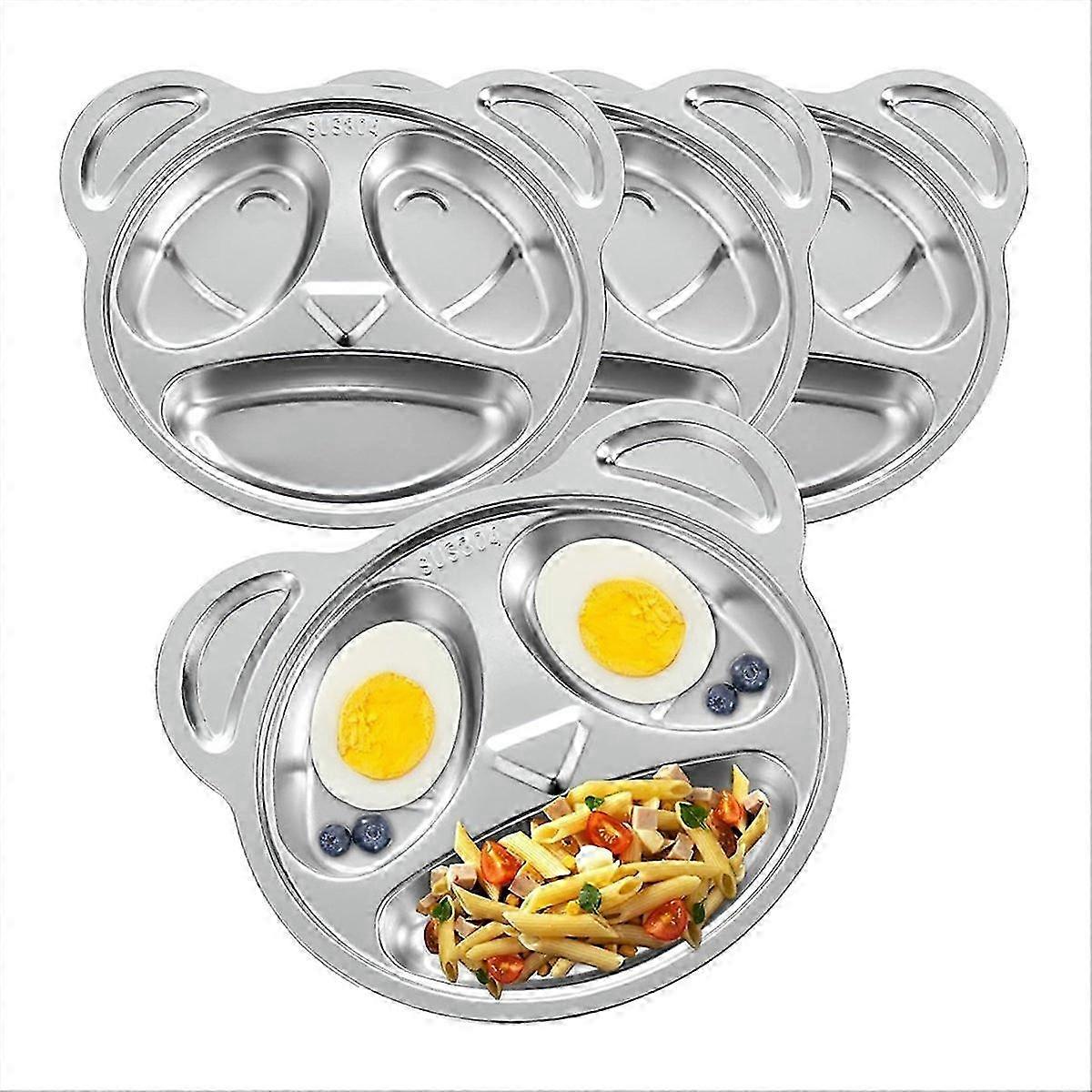 4 Pack Divided Plates Metal Divided Plates 3 Sections Panda Plates