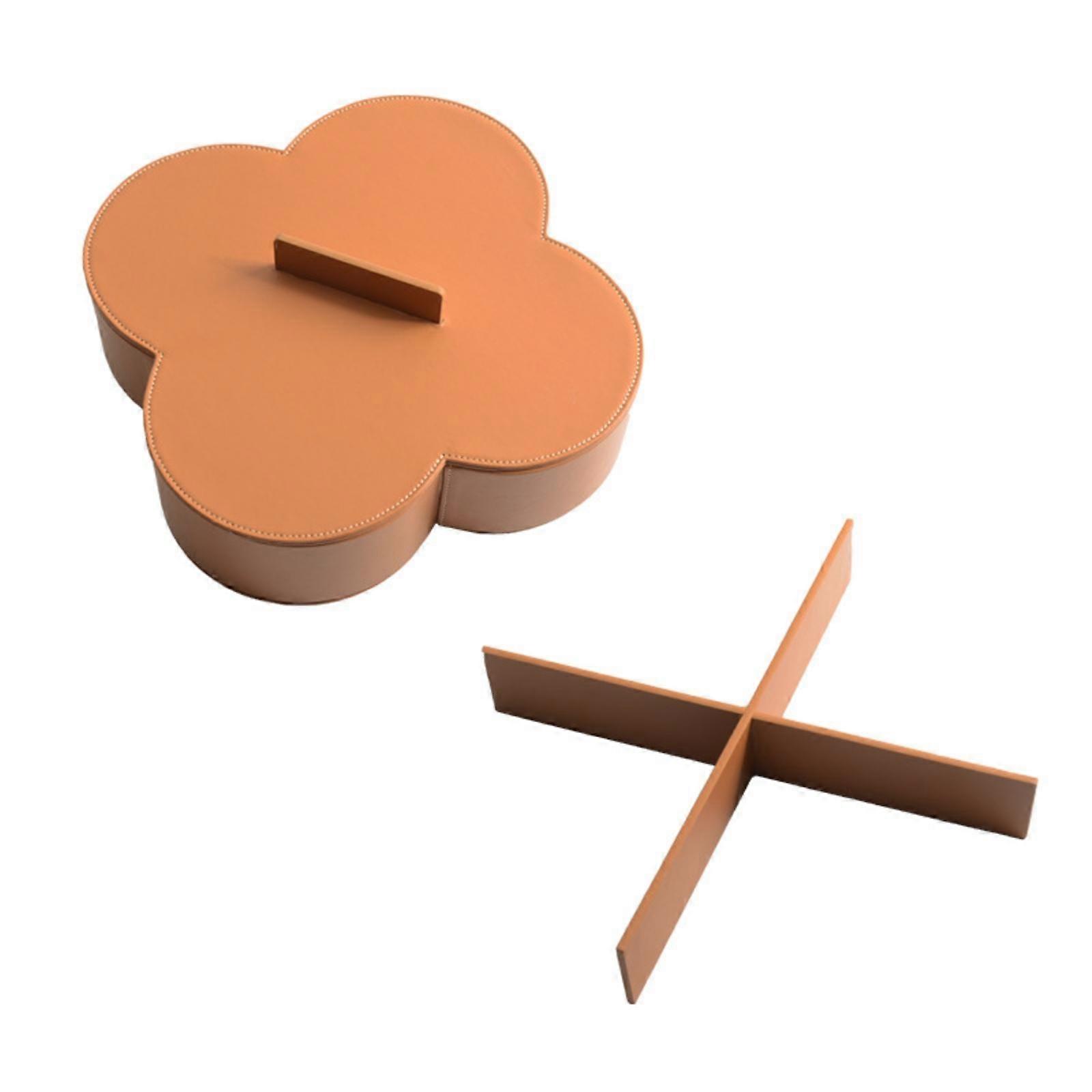 Four-Compartment Box Stitched Edging Leather-Like Clover Storage Box