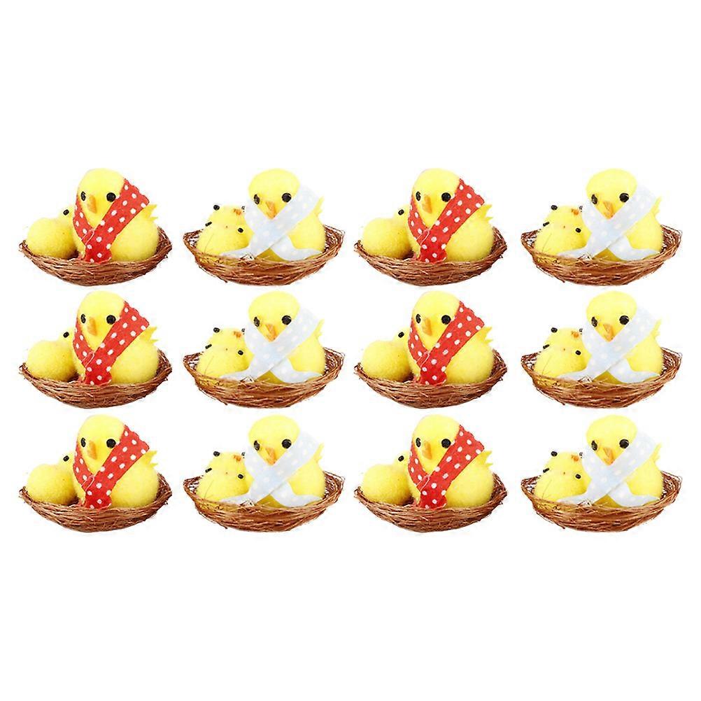 Easter Chick Fluffy Mini Chicken Decorations for Decoration 12Pcs Bundle