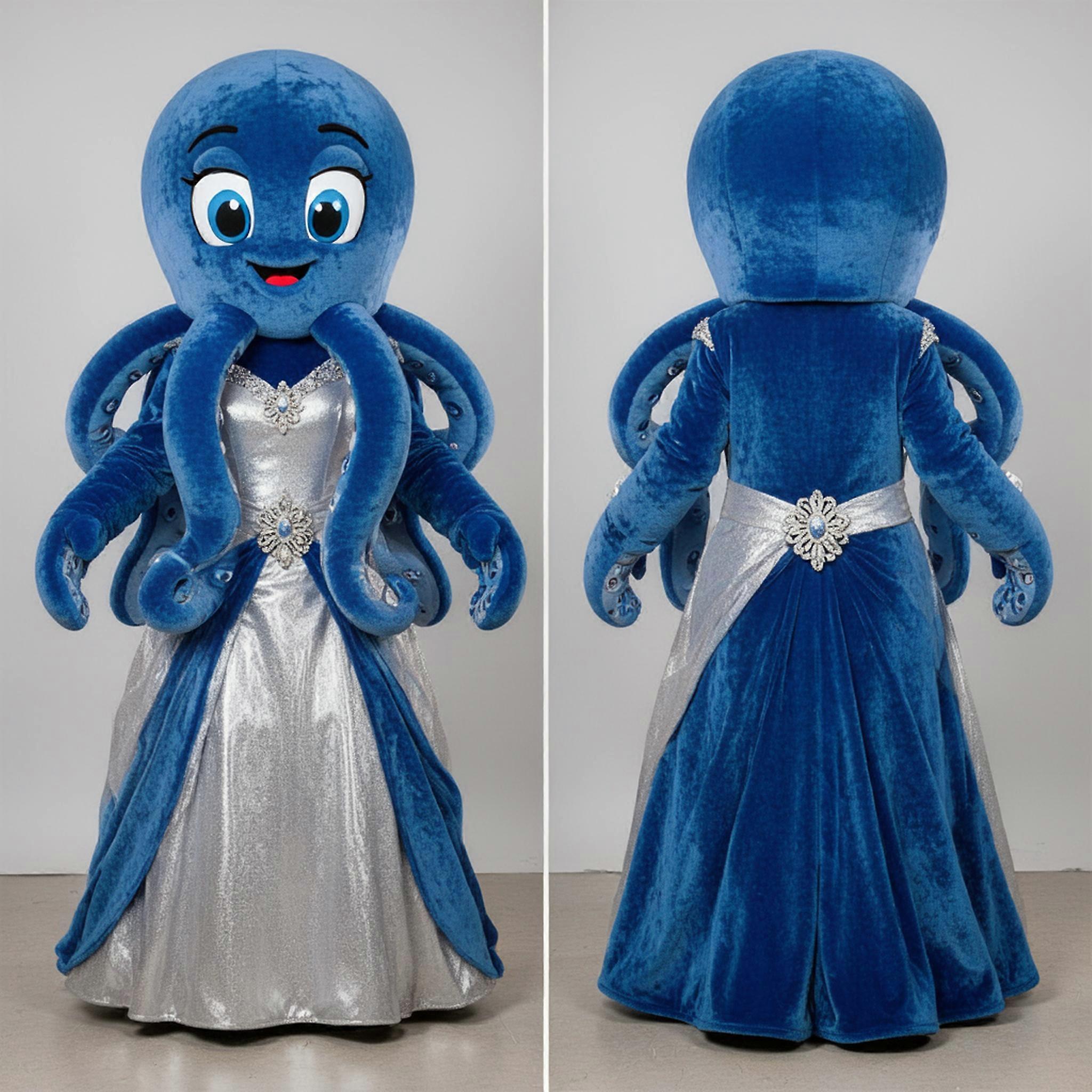 MASTICOT Velvety Blue Elegant Octopus Mascot