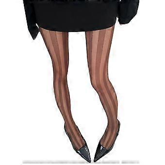 Womens Breathable Elastic Tights with Wide Vertical Striped Pattern Comcompatible witht Stretchy Nylon Fabric Ultra Sheer Pantyhose Coffee color os